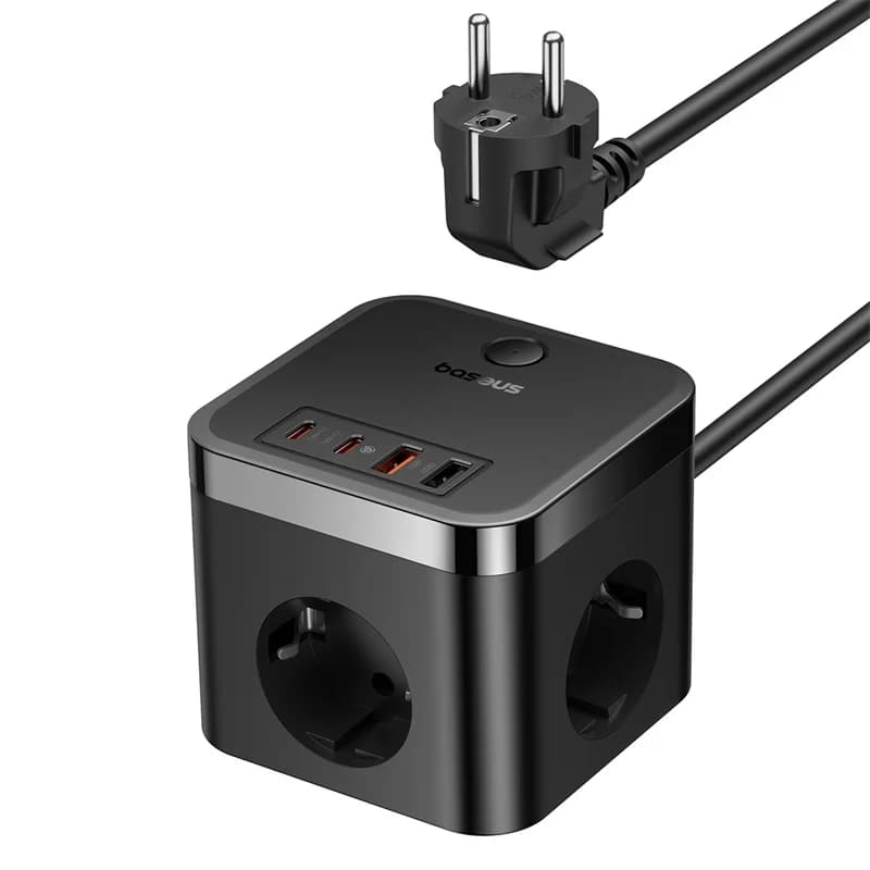 מפצל חשמל GaN 7-in-1 עם 3 שקעים AC ו-USB-C