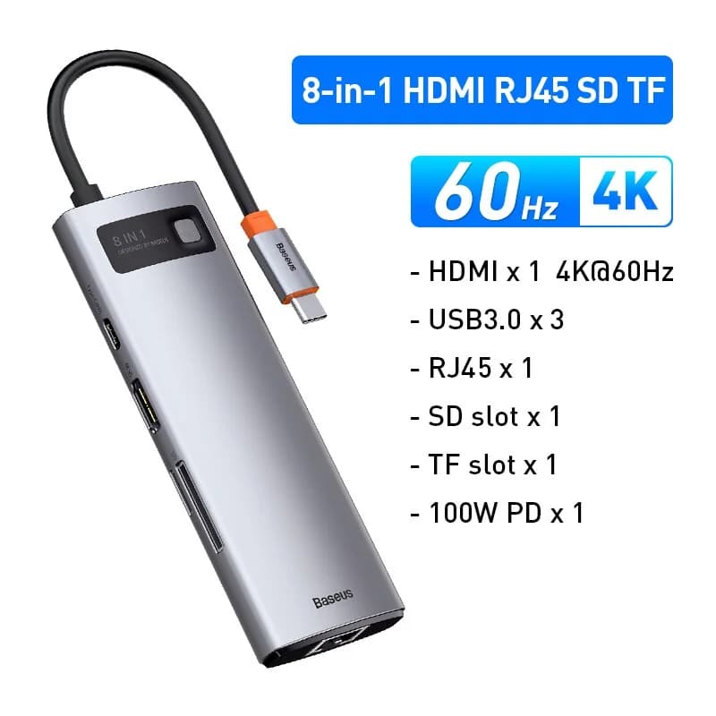 Hub USB-C עם HDMI 4K, אתרנט ו-PD 100W