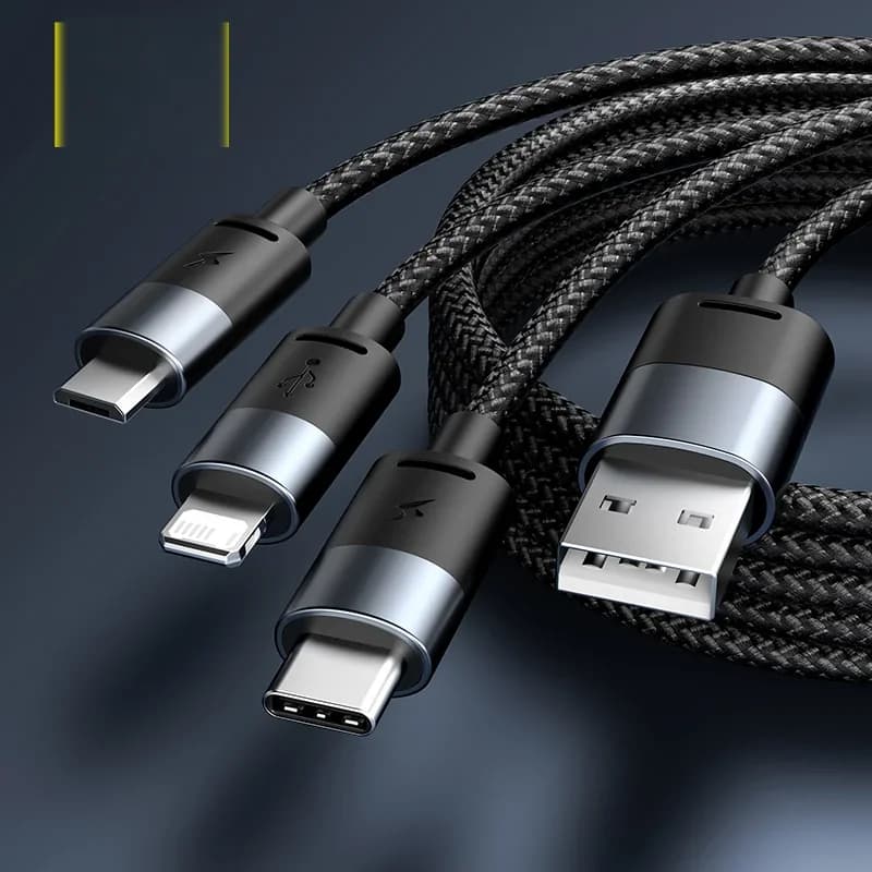 כבל טעינת USB 3-ב-1 עם Type-C ו-Micro USB