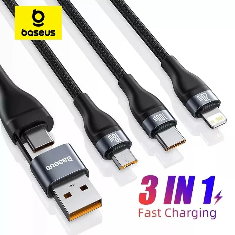 כבל טעינה משולב 3 ב-1 בהספק 100W USB-C